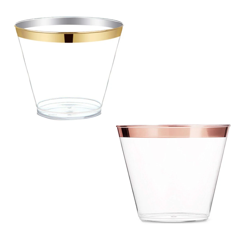 

270ml 6PCS Rose Gold Wine Glass Hard Plastic Transparent Cup Dessert Cup Aviation Cup For Juice Tiramisu Ice Cream