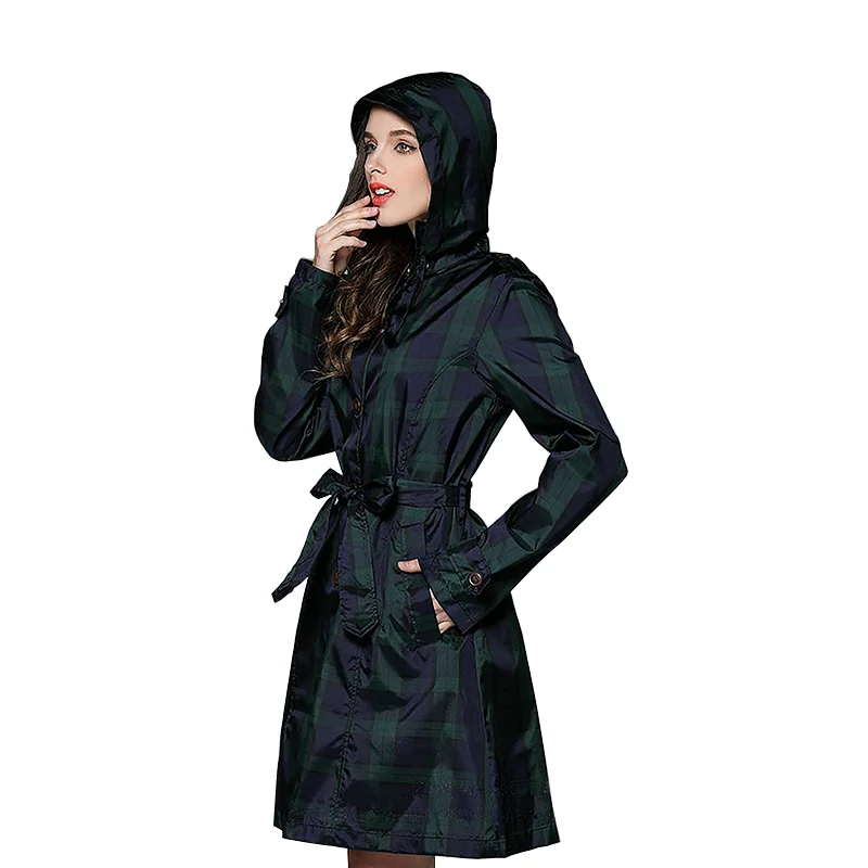 

Factory Directly Sale Hood Waterproof Poncho Unisex Chic Raincoat with Belt