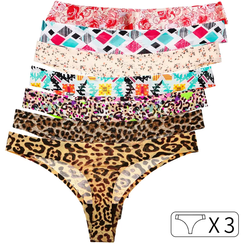 

3 шт., женские леопардовые бесшовные трусики-стринги
