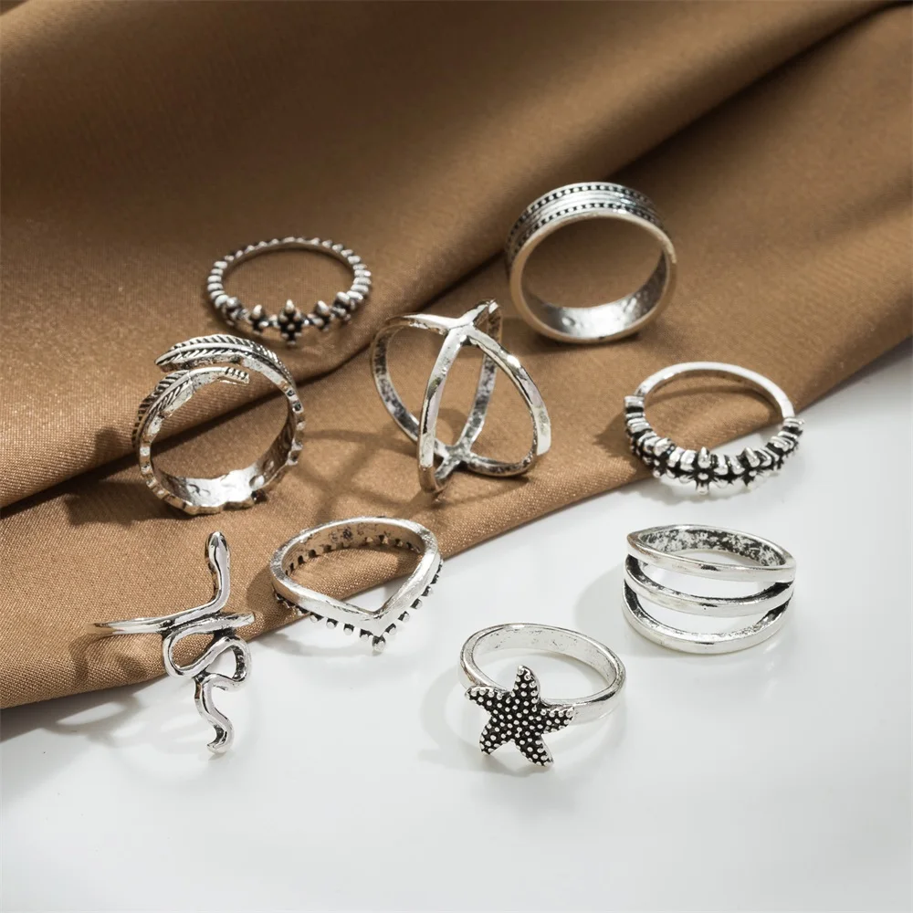 Женский комплект колец в богемном стиле Винтажное кольцо на палец со змеиным