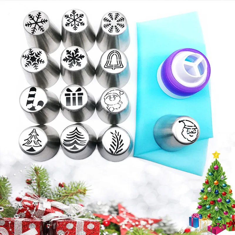 

15pcs/set Christmas Cake Nozzle Pastry Tube Mold Cream Icing Piping Nozzle Bakeware Cake Decoration Kitchen Baking Tool