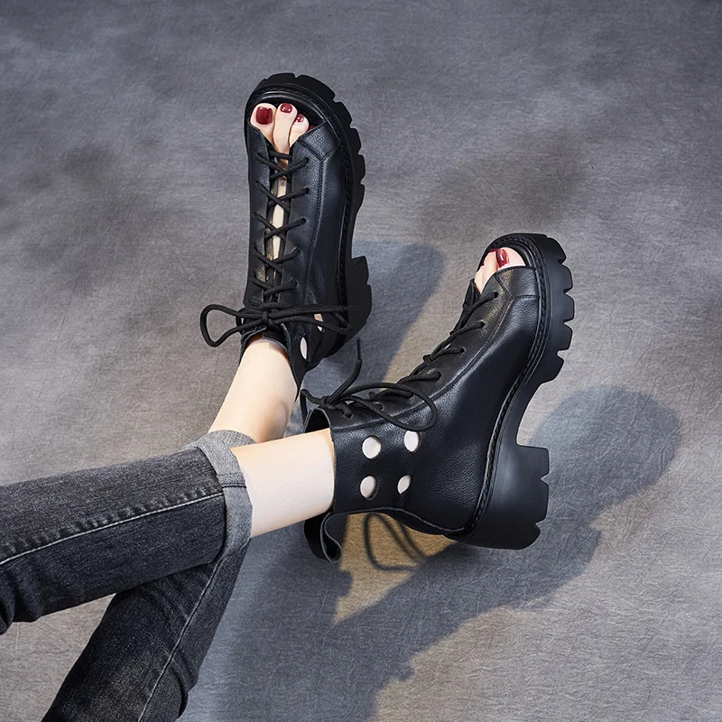 

Hollow Out Genuine Leather High Heels Gladiator Sandals Womens Platform Sandals Summer Shoes Sandalias Mujer 2021 Sandales Femme