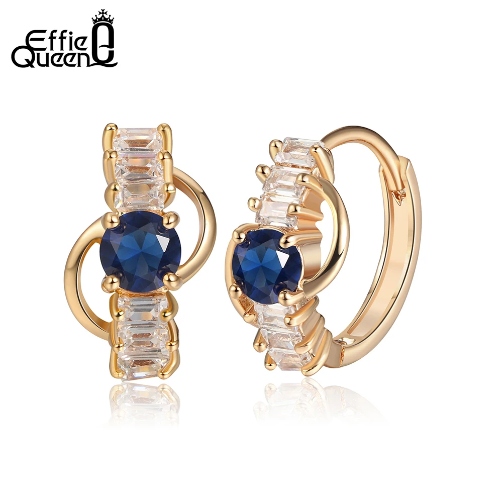 Женские винтажные серьги кольца Effie Queen золотого цвета с синим и зеленым