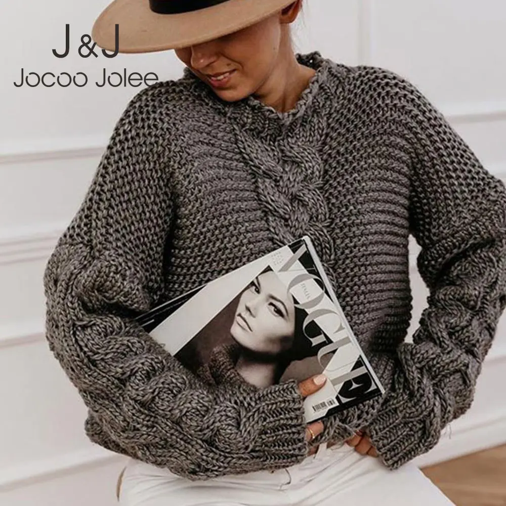 

Jocoo Jolee Vintage Loose Sweater Women Long Sleeve O Neck Twist Knitted Pullovers Casual Jumpers Knitting Tops Oversized