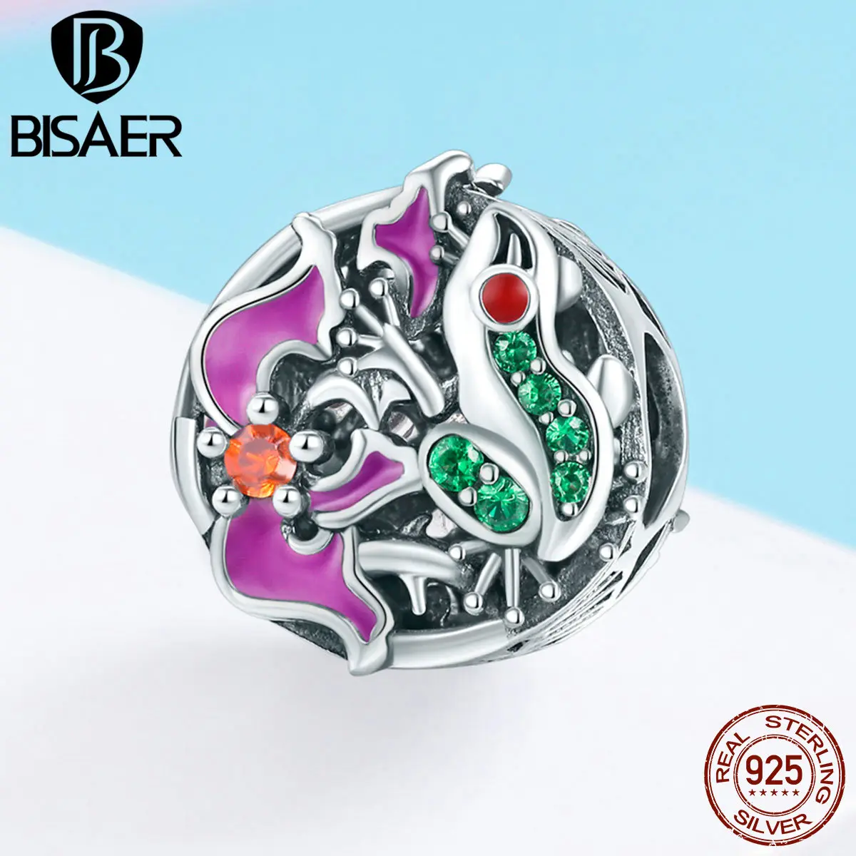 BISAER высокое качество 925 пробы Серебряный тропический лес Животное попугай ящерица Тукан Подвески Бусины Подходят для самостоятельного изготовления ювелирных изделий