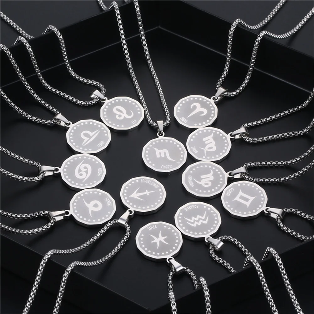 

Silver Color 12 Horoscope Zodiac Sign Pendant Necklace For Women Men Stainless Steel Constellations Jewelry Gift Dropship