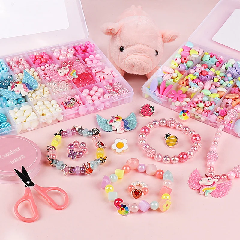 

Children's Colorful Acrylic Beaded Set, Kids DIY Handmade Creative Jewelry Beads