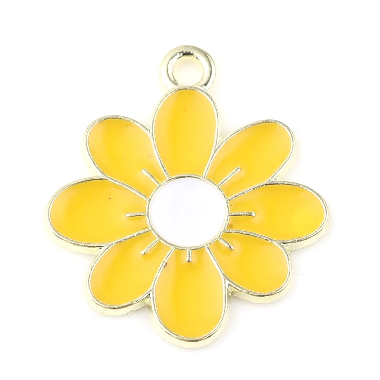 

Doreen Box Sweet Charms Flower Gold Color Yellow/White/Purple Enamel Pendants DIY Making Earrings Jewelry 23mm x 21mm, 20PCs