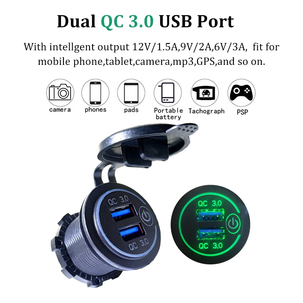 QC3.0 два порта USB зарядное устройство гнездо адаптера питание на выходе