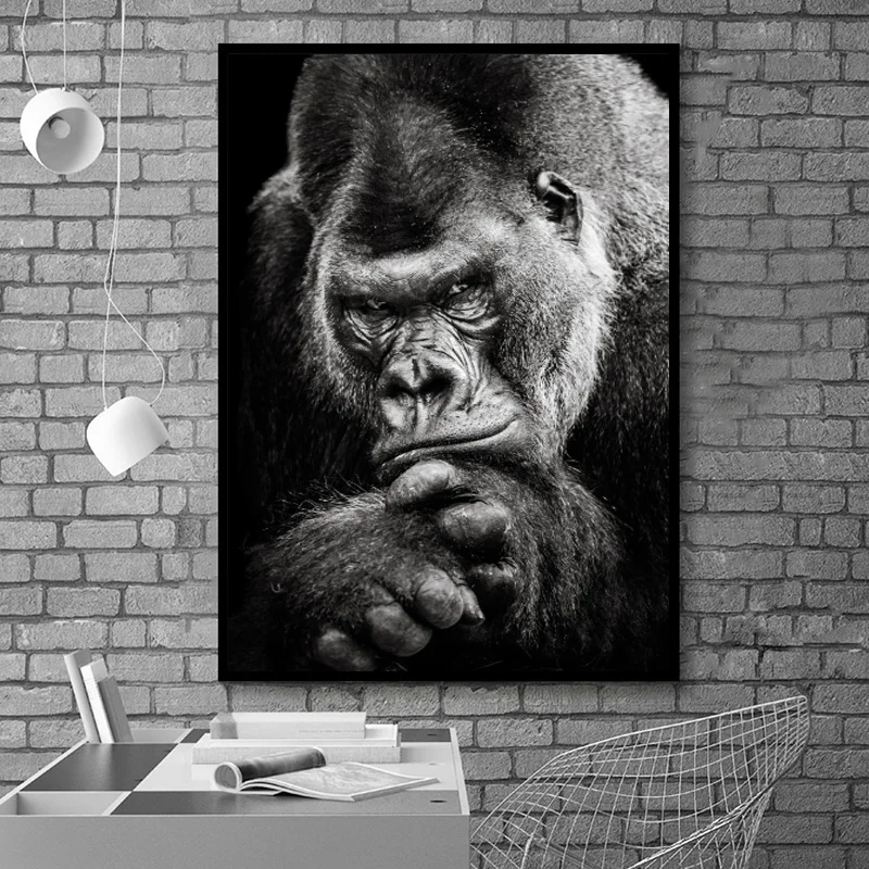 

Poster Black Gorilla Canvas Painting Picture Nordic Animal Posters and Prints Monkey Wall Pictures for Living Room Home Decor