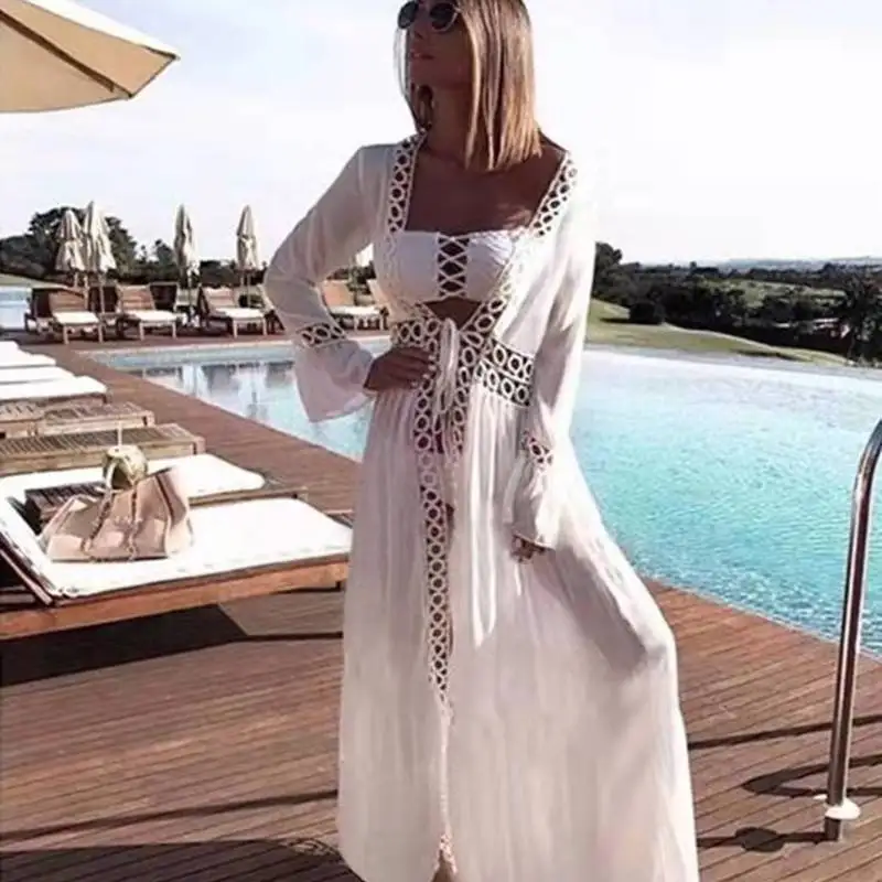 Пляжная накидка туника на купальный костюм женское пляжное платье длинное Парео
