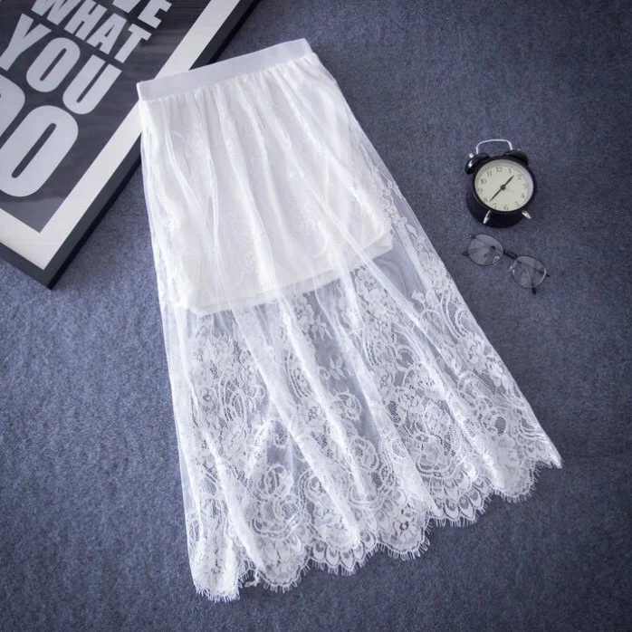 Весенняя юбка пачка с высокой талией белые кружевные юбки для женщин Saias длинная