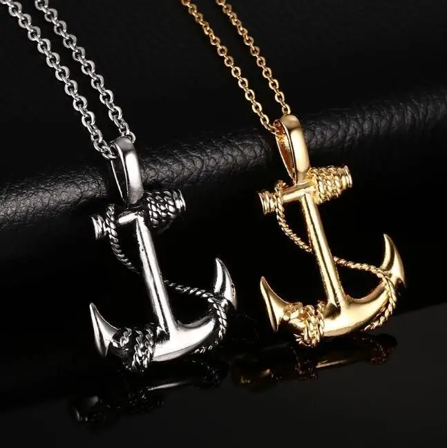 

European And American Caribbean Pirate Ship Anchor Retro Hot Selling Men's Stainless Steel Personality Necklace