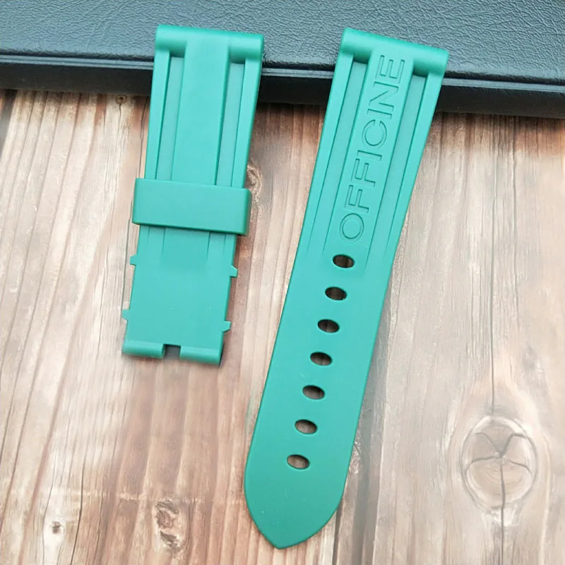 24green strap 24 мм 26 мм черный белый оранжевый Камуфляж красный синий зеленый серый мягкий водостойкий резиновый ремешок для часов для panerai ремень, булавка, пряжка бесплатный инструмент - Цвет ремешка: 24green strap