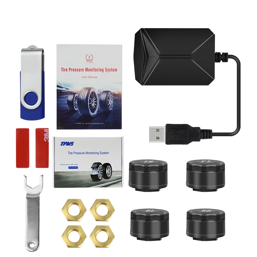 External TPMS USB Android Автомобильная система контроля давления в шинах дисплей 4 внутренних датчика Android навигационная сигнализация давления в шинах 0-116Psi - Тип: External
