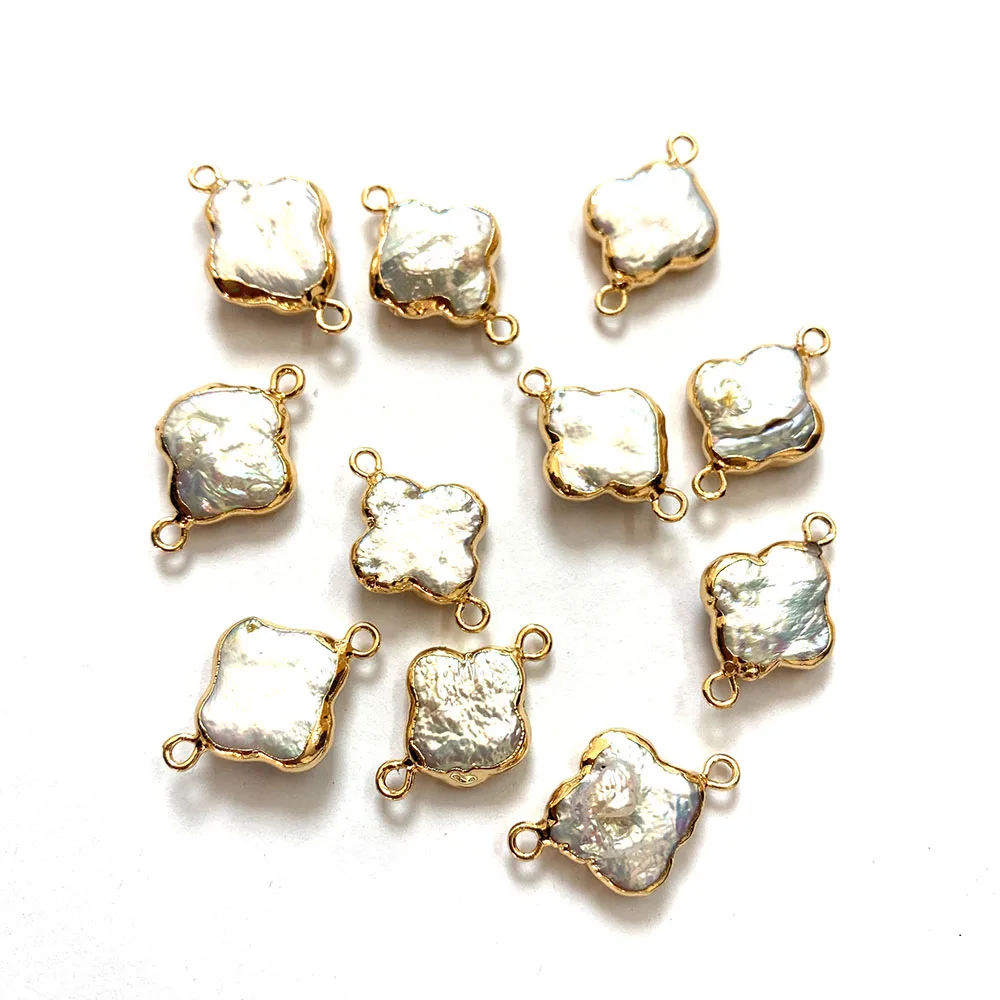 

Natural Freshwater Pearl Plum Blossom Double Hole Joint Jewelry Handmade DIY Making Necklace Bracelet Accessories 3 Pieces