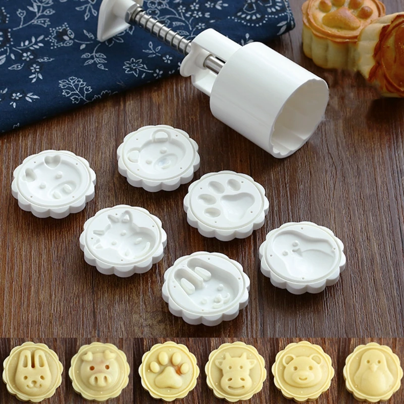 7 шт. 50 г форма для лунного торта с мультяшными животными ручное давление помадка