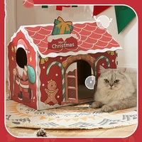 christmas cat house cardboard sctraching pet bed corrugated papper box rabbit kitten puppy nest christmas decoration