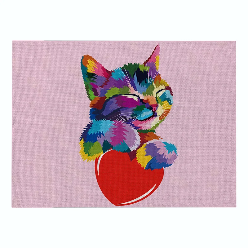 

Animal Placemat Cotton Linen Table Mat Cute Cartoon Cartoon Cat Dog Horse Placemats for Children Kitchen Dining Place Mats Pads