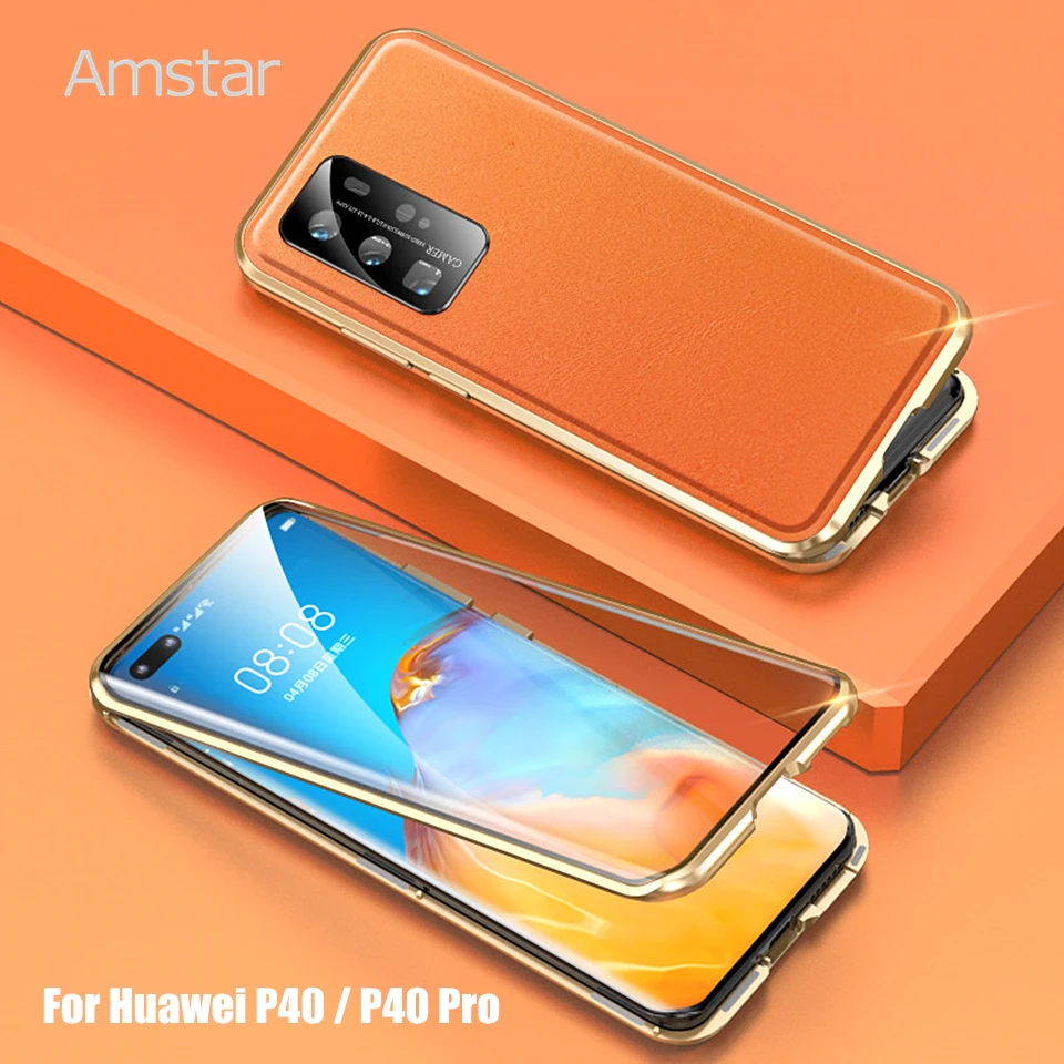 Металлический магнитный чехол Amstar для Huawei P40 Pro кожаная задняя крышка с полной