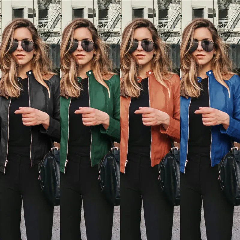 Ymwmhu New 2020 Thin Spring and Autumn Faux Leather Women OL Stand Collar Jacket Moto Biker Coat PU Winter | Женская одежда