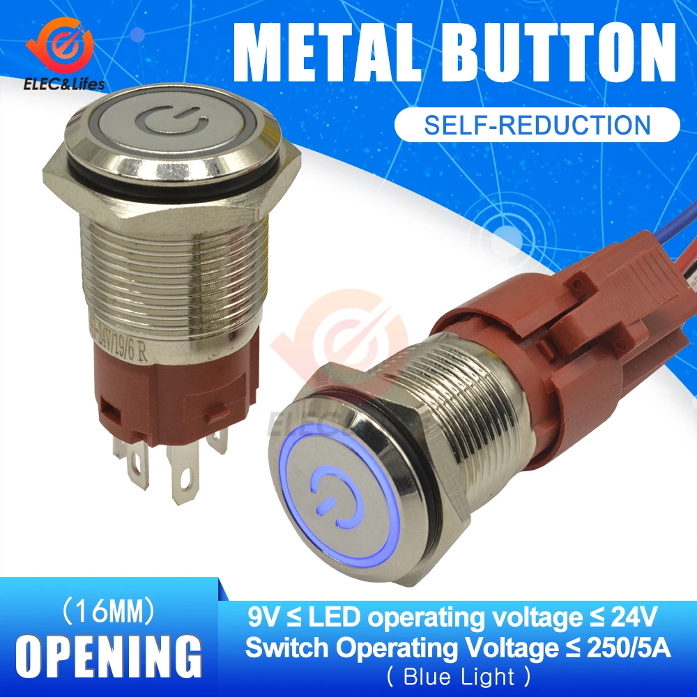 16 мм самоблокирующийся/самоблокирующийся металлический кнопочный