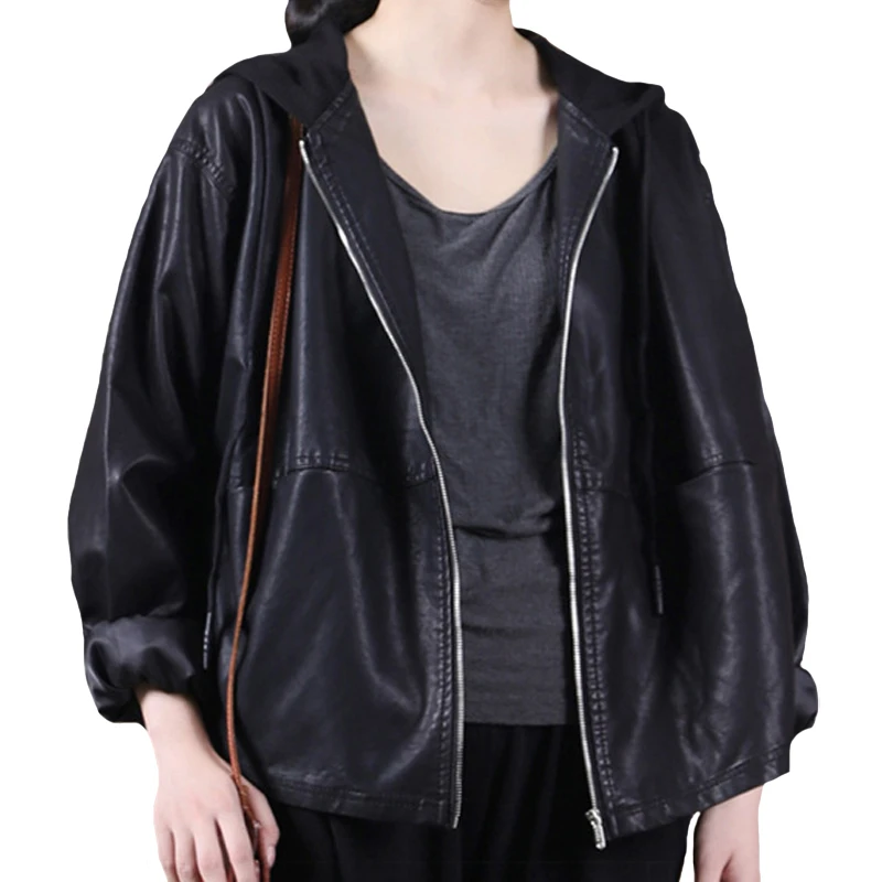 Punk Loose Short PU Coat Autumn European Women's Black Fake Leather Clip Female Bulk Motorcycle Coat With Zipper Fashion Outwear