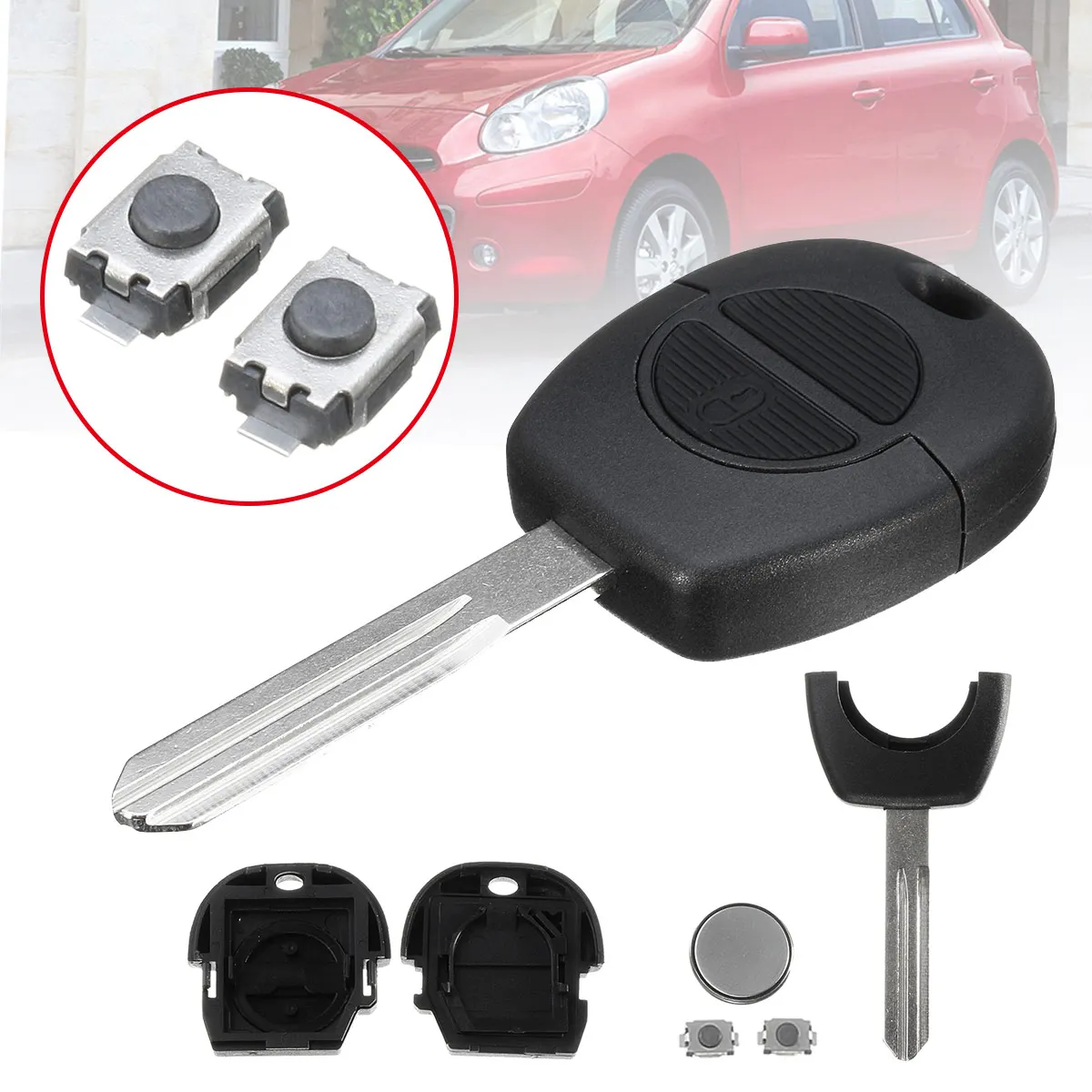 

2 buttons Remote Key Fob Case Shell with CR2025 Battery with 2pcs Micro Switch For Nissan X-TRAIL Almera Almera Tino Primera
