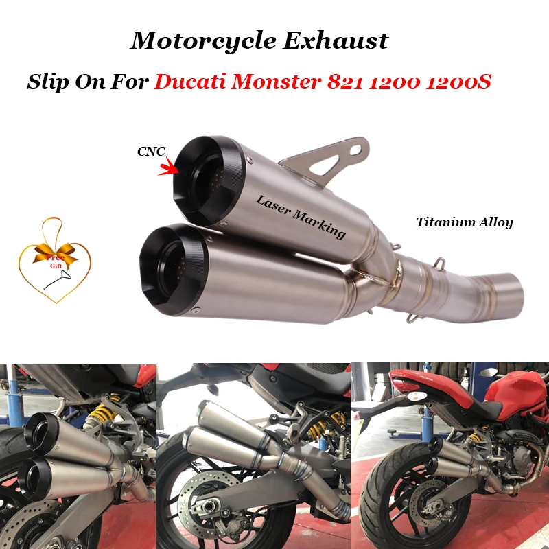

Motorcycle Exhaust Slip On For Ducati Monster 821 1200 1200S 2019 - 2020 Modiifed Titanium Alloy Half Pipe Connection Muffler