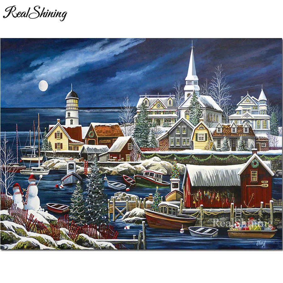 

5d diy Алмазная вышивка зима Харбор Алмазная картина Полная площадь/круглая Алмазная мозаика Снежный пейзаж рождественские подарки FS7131
