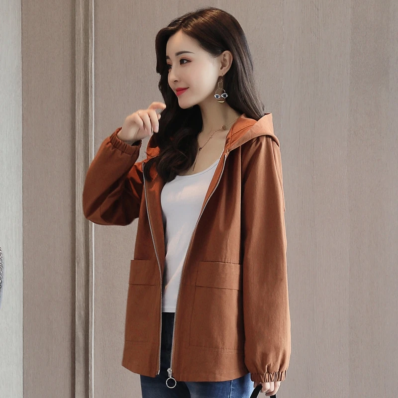 Женская ветровка с капюшоном свободная куртка в Корейском стиле весна осень