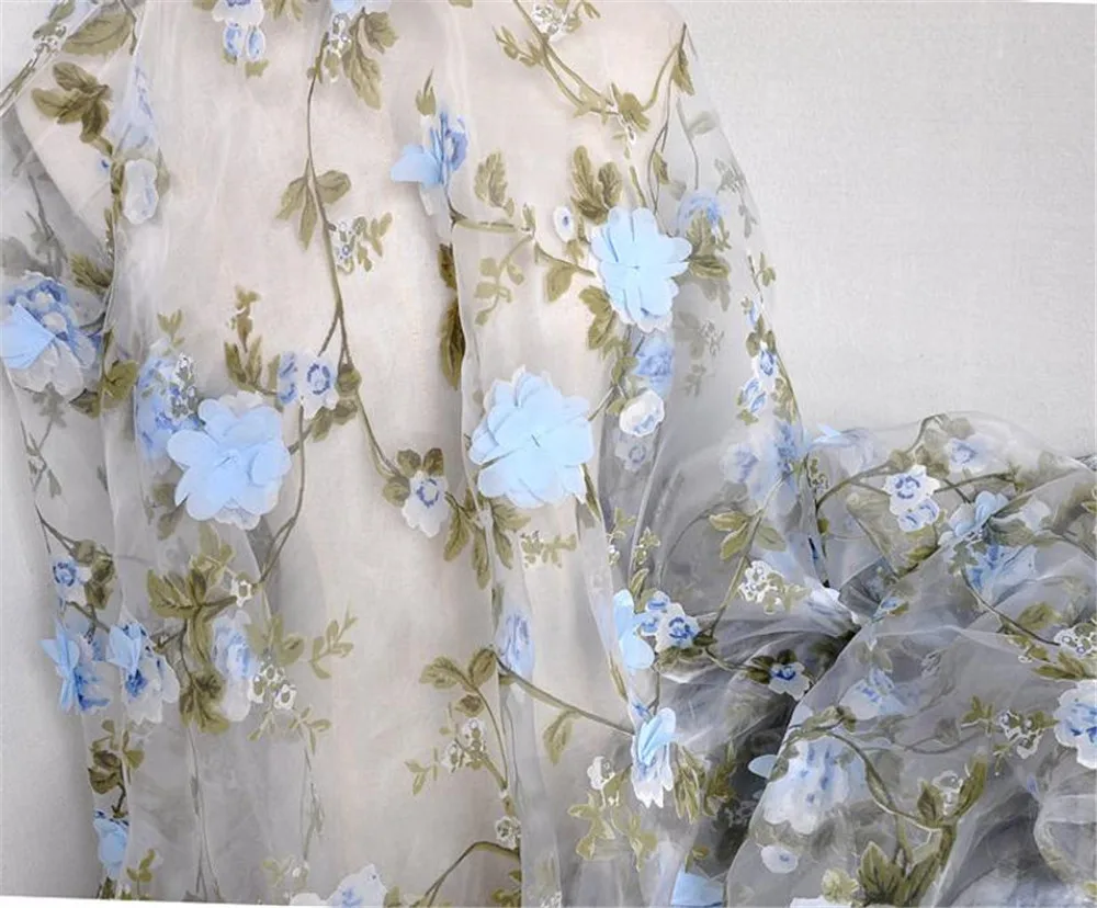 3D синий цветочный кружевной органза Аппликация шифон вышитые свадебные платья