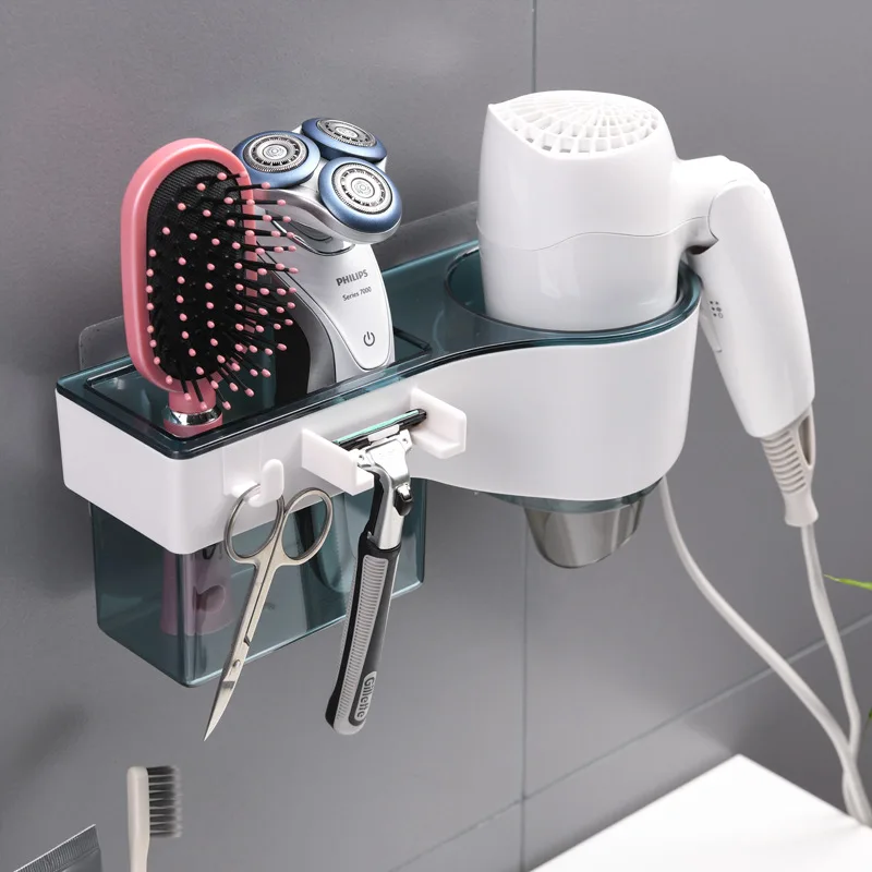 

Multifunctional Hair Dryer Rack Wall-mounted Hair Dryer Holder Bathroom Cosmetic Storage Rack Punch-free Bathroom Accessories