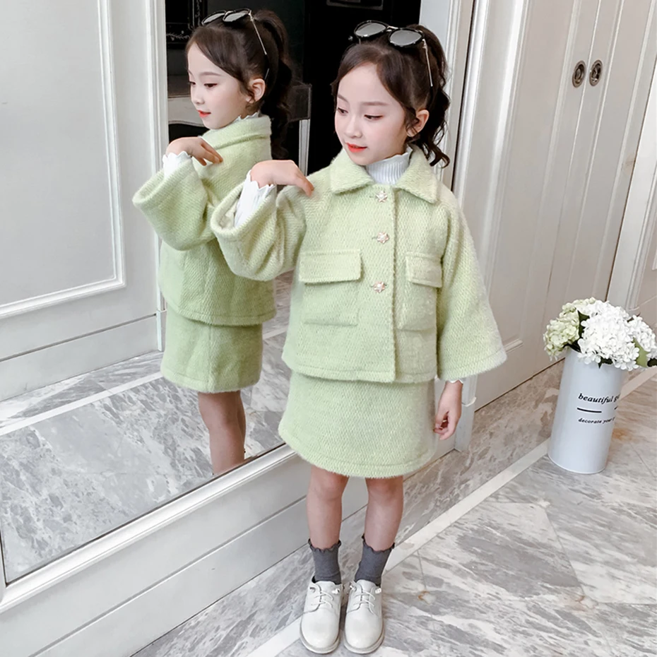 Детская одежда плотная куртка и юбка для девочек комплекты трапециевидной формы