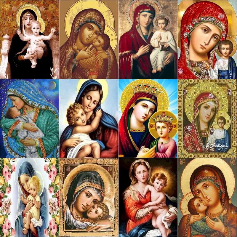 

RUOPOTYy Religion Oil Painting By Numbers Virgin DIY Paint By Numbers On Canvas Figure 60x75cm Frameless Draw Number Home Decor