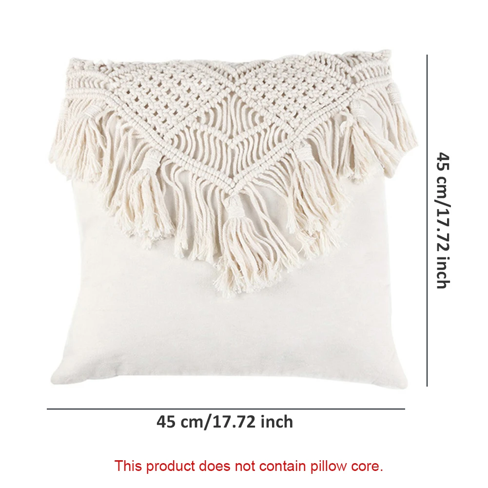 

Cushion Cover Square Pillow Cases Covers 100% Cotton With Woven Tassels Decorative Pillowcase For Bed Sofa Couch Bench 45x45cm