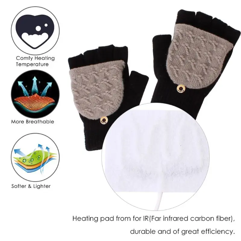 

Unisex Women's & Men's USB Heated Gloves Mitten Winter Hands Warm Laptop Gloves