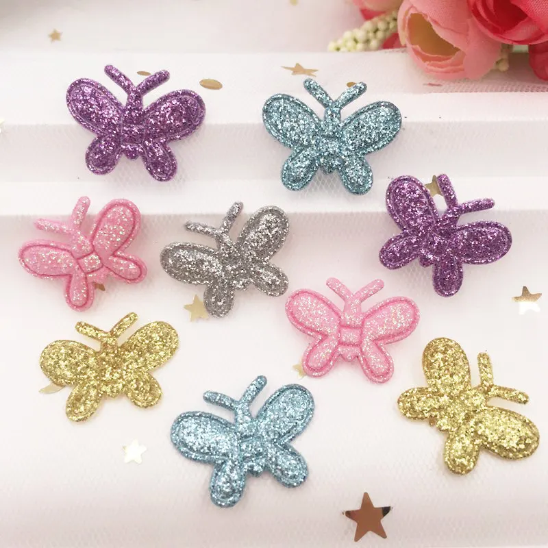 New Mix 60pcs Glitter Padded Cloth Pretty mini Butterfly Applique Wedding Patches DIY Hair Clip Accessories Craft Supplies SE178 | Дом и сад