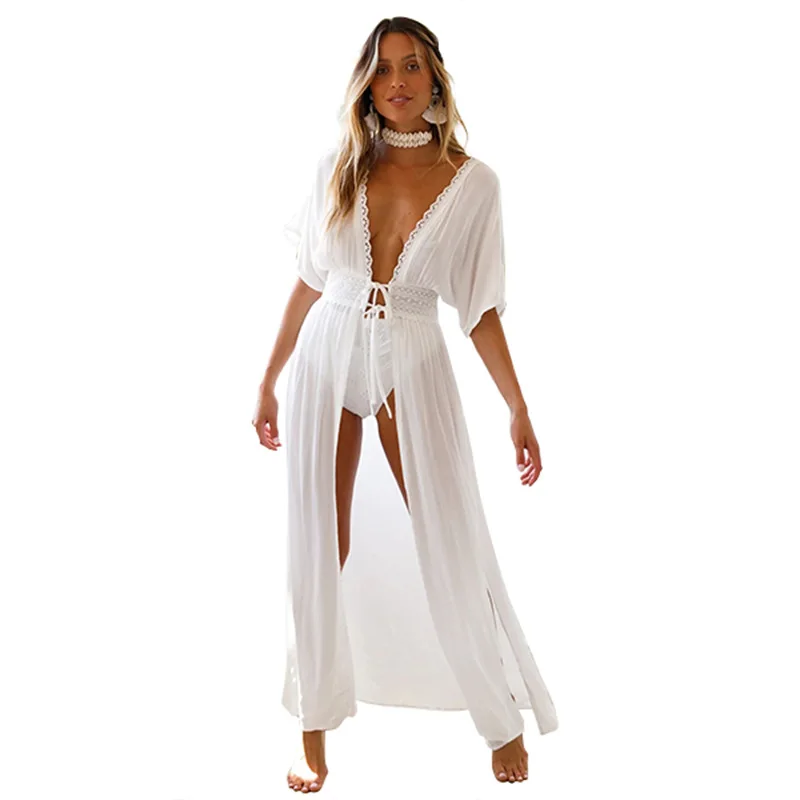 Накидки для бикини сексуальное летнее пляжное платье с глубоким v-образным