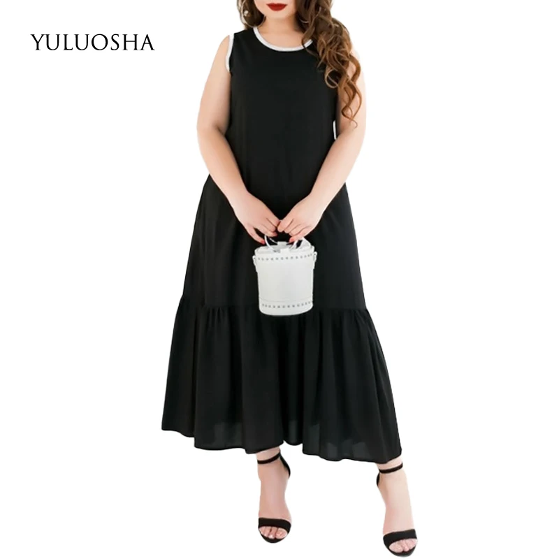 

YULUOSHA, официальное платье, женское элегантное вечернее платье-трапеция без рукавов с круглым вырезом и драпировкой, длинное платье 5XL 6XL