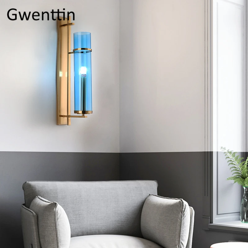 Современные Роскошные Синие Стеклянные Настенные светильники светодиодное