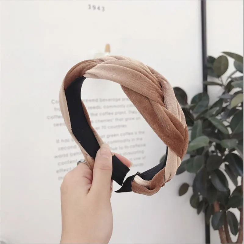 Fashion hair accessories women's gold velvet fabric twist braid wide-angle light headband headband wild girl hair band Headwear