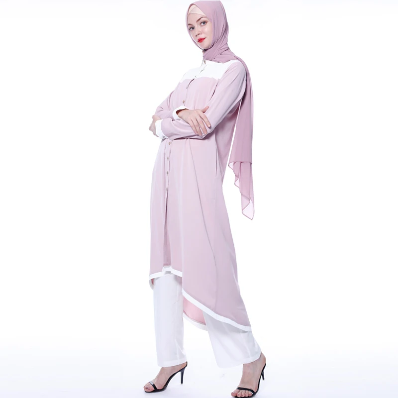 Abaya турецкое искусственное мусульманское платье Женский комплект из топа и брюк