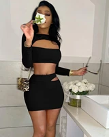 new velvet women 2 piece skirt set sexy chic long sleeve hollow out top skirt set high waist slim bodycon party club outfits