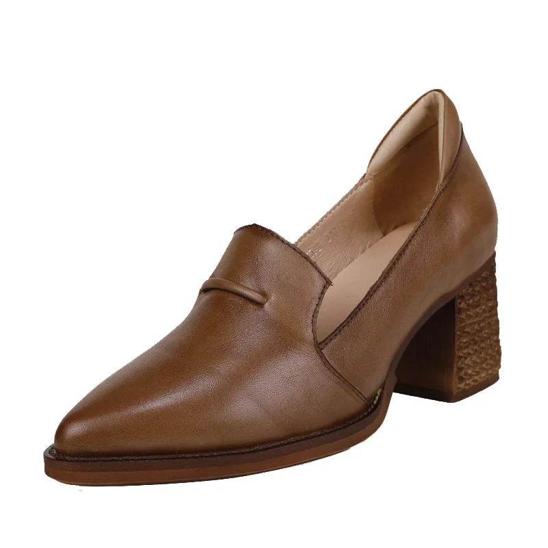 

Johnature Pumps Women Shoes Pointed Toe Retro 2021 New Spring High Heels Genuine Leather Slip-on Shallow Sewing Ladies Shoes