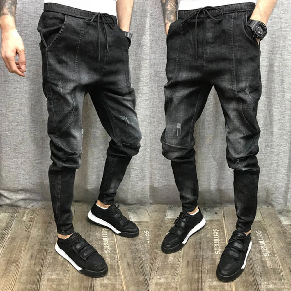 

Wholesale 2021 Fashion Casual teenagers Men's Pants Slim Feet Pants Denim Jeans Social People Stitching Harem Pencil Pants