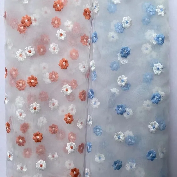 

Ins Korean Style Small Flower Embroidery Mesh Fabric For Clothing Skirt Yarn Photography Background Cloth