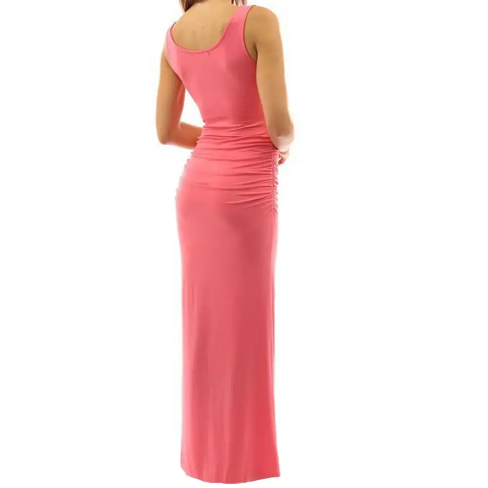 Hot Sales Solid Color Women Scoop Neck Sleeveless Summer Maxi Side Split Ruched Long Dress 5 Hot Sales Solid Color Women Scoop Neck Sleeveless Summer Maxi Side Split Ruched Long Dress 5