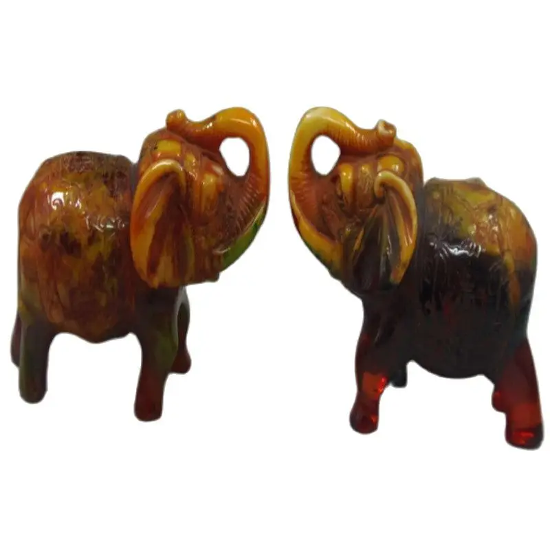 

9.5 cm */China's Rare Amber Peace Lifelike Carving A Pair Of The Elephant Statue