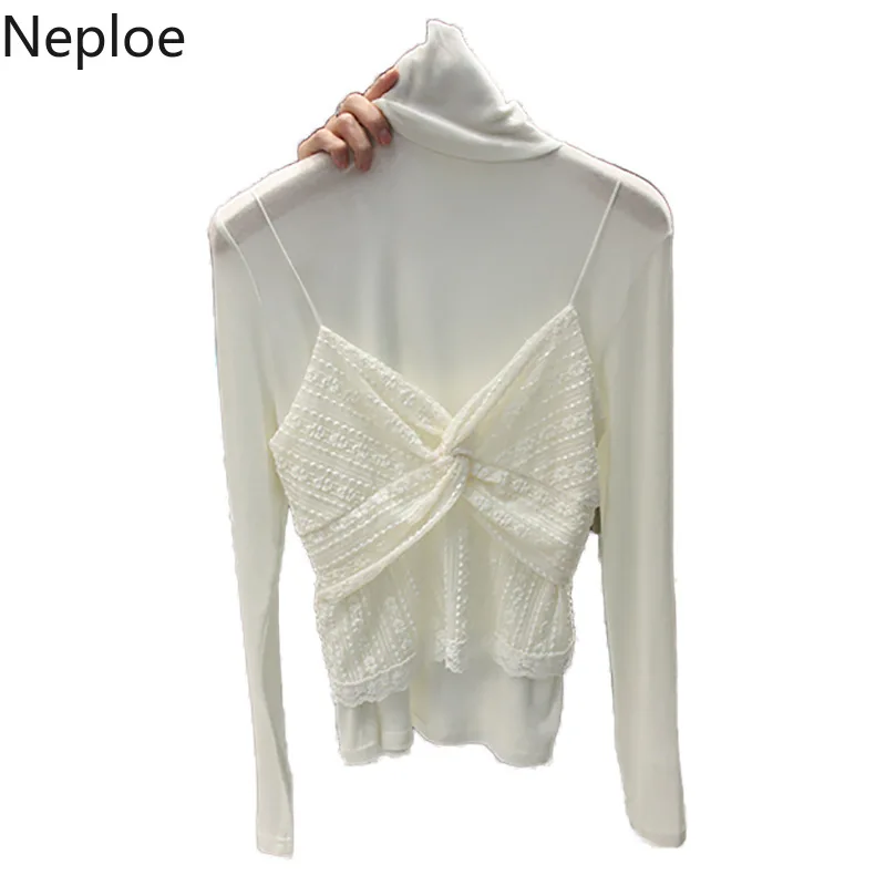 Neploe водолазка пуловер с длинным рукавом одноцветная Нижняя футболка пэчворк